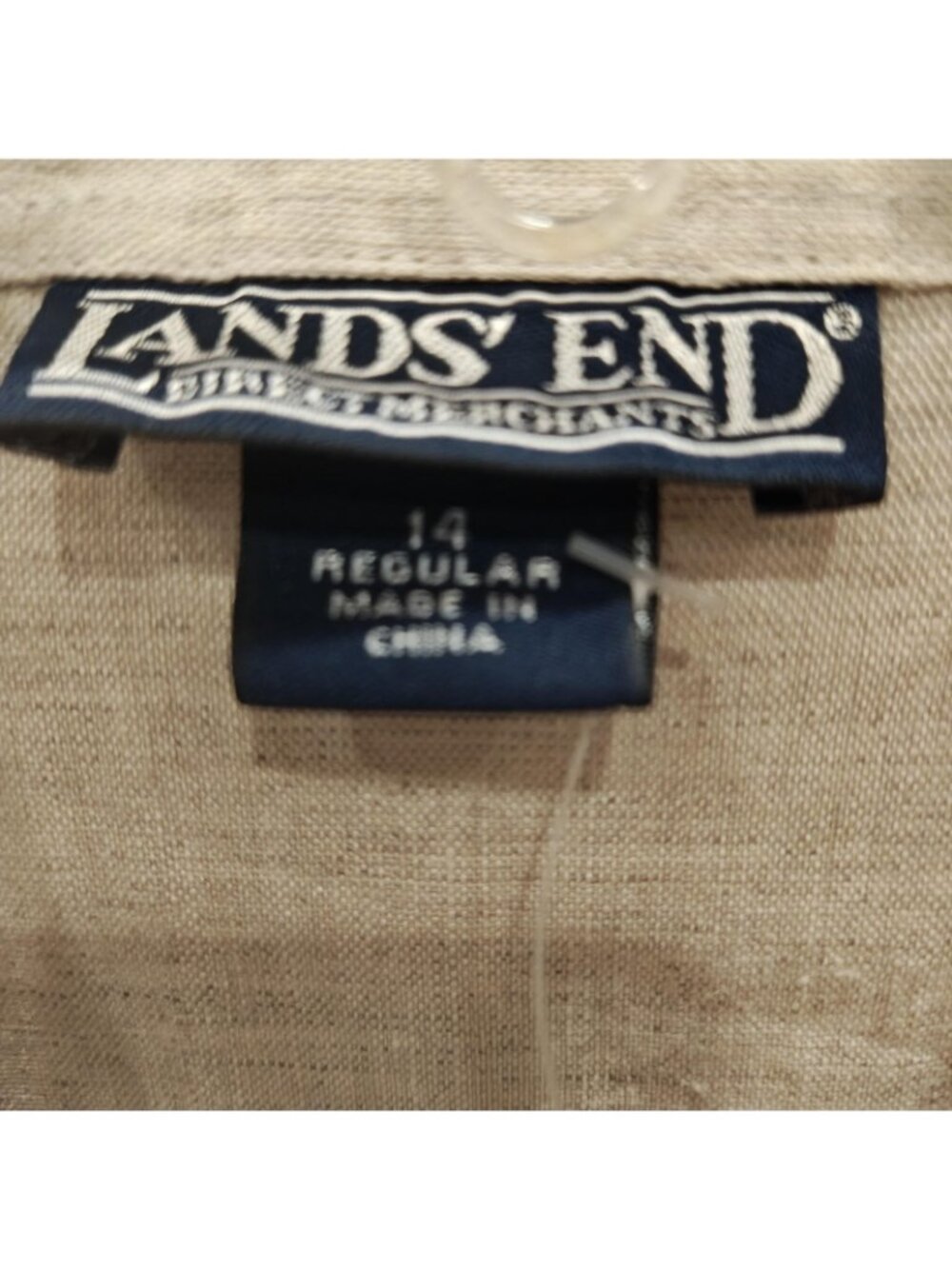 NWT Lands' End Linen Shirt Womens 14 Beige Short Sleeve Button Up Casual Top - Picture 4 of 7
